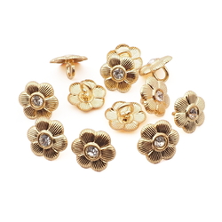 Lot (12) rhinestone metal flower buttons 13mm