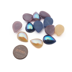 Lot (12) Czech vintage vitrail lustre teardrop glass cabochons 18x14mm