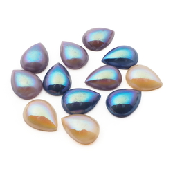 Lot (12) Czech vintage vitrail lustre teardrop glass cabochons 18x14mm