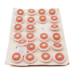 Card (24) vintage Czech Art Deco red gold gilt semi translucent white glass buttons 18mm