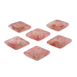 Lot (6) Czech vintage pink marble moonglow rhomboid glass cabochons 24x14mm