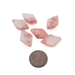 Lot (6) Czech vintage pink marble moonglow rhomboid glass cabochons 24x14mm