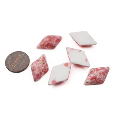 Lot (6) Czech vintage pink marble aventurine rhomboid glass cabochons 24x14mm