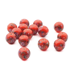 Floral Splash Square Pillow Glass Beads 2 13mm Ruby Red Wavy Swirl Lampwork Beads