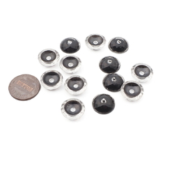 Lot (13) Vintage Czech black lined clear faceted rosarian glass button elements 13mm