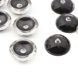 Lot (13) Vintage Czech black lined clear faceted rosarian glass button elements 13mm