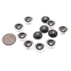 Lot (12) Vintage Czech black lined clear faceted rosarian glass button elements 14mm