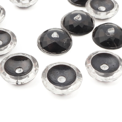 Lot (12) Vintage Czech black lined clear faceted rosarian glass button elements 14mm