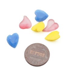 Lot (6) vintage Czech blue yellow heart glass rhinestones pink leaf cabochons