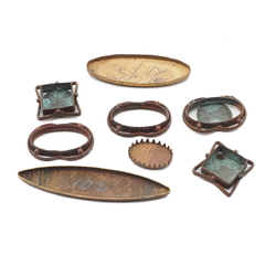 Lot (8) Czech Art Deco Vintage metal cabochon bezel settings jewelry design elements 