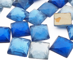 Lot (26) Czech vintage blue square flat back rhinestones 11mm