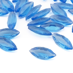 Lot (50) Czech vintage oval faceted blue glass rhinestones 11x5mm