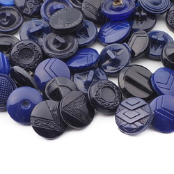 Lot (79) Vintage Czech geometric floral blue black glass buttons