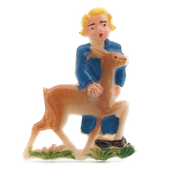 Vintage 1930's hand painted girl with deer celluloid pin brooch 