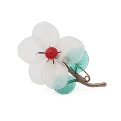 Vintage Czech lampwork glass bead opaline white flower pin brooch