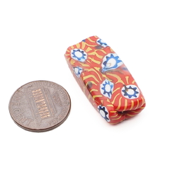 Antique Venetian Murano orange millefiori mosaic rectangle glass bead 30mm