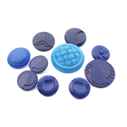 Lot (10) Vintage Deco Czech geometric blue glass buttons