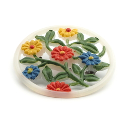 Vintage 1930's hand painted pierced floral round celluloid pin brooch 