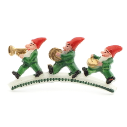 Vintage Deco hand painted Three Dwarfs Gnomes orchestra celluloid pin brooch green