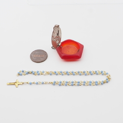 Vintage Czech red glass religious miniature rosary locket pendant