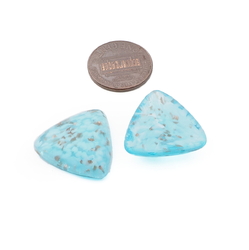 Lot (2) Czech vintage blue clear marble aventurine triangle glass cabochons 20mm