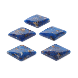 Lot (5) Czech vintage gold foil blue Lapis rhomboid glass cabochons 24x14mm