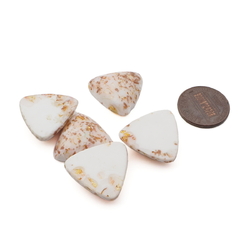 Lot (5) Czech vintage gold fleck white triangle glass cabochons 20mm