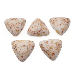 Lot (5) Czech vintage gold fleck white triangle glass cabochons 20mm