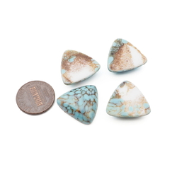 Lot (4) Czech vintage blue matrix marble triangle glass cabochons 20mm