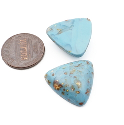 Lot (2) Czech vintage blue marble gold foil triangle glass cabochons 20mm