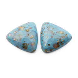 Lot (2) Czech vintage blue marble gold foil triangle glass cabochons 20mm