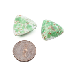 Lot (2) Czech vintage green marble triangle glass cabochons 20mm
