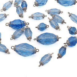 Lot (23) vintage Czech blue faceted wired connector glass beads