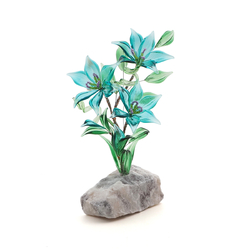 Czech hand made Lampwork Turquoise glass Daisy plant flowers on stone Art ornament 