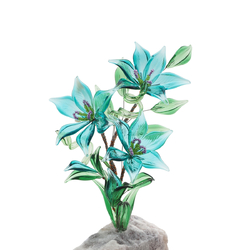 Czech hand made Lampwork Uranium glass Daisy plant flowers on stone Art ornament  - kopie