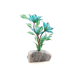 Czech hand made Lampwork Uranium glass Daisy plant flowers on stone Art ornament  - kopie