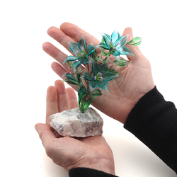 Czech hand made Lampwork Turquoise glass Daisy plant flowers on stone Art ornament 