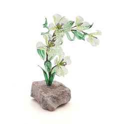 Czech hand made Lampwork Uranium glass tree Daisy Orchid plant flowers on stone Art ornament