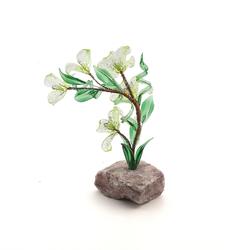 Czech hand made Lampwork Uranium glass tree Daisy Orchid plant flowers on stone Art ornament