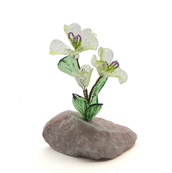 Czech lampwork glass blue alpine gentian plant flowers on stone Art ornament  - kopie