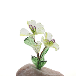 Czech lampwork glass blue alpine gentian plant flowers on stone Art ornament  - kopie