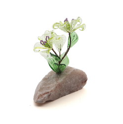 Czech lampwork glass blue alpine gentian plant flowers on stone Art ornament  - kopie