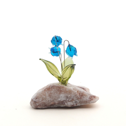 Czech lampwork glass bead wild alpine flower berries on stone art ornament  - kopie