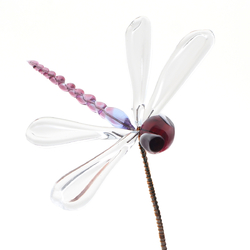 Czech lampwork 10" Purple glass bead dragonfly stem ornament