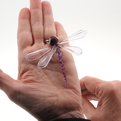 Czech lampwork 10" Purple glass bead dragonfly stem ornament