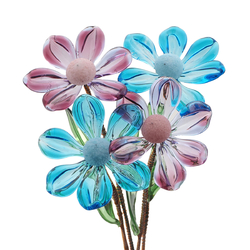 Czech lampwork glass bead blue alexandrite daisy flowers stem ornament