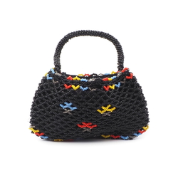 Vintage small hand seed glass beaded clutch bag purse