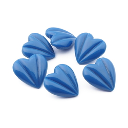 Lot (6) Czech Deco vintage blue ribbed heart glass buttons 15mm