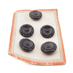 Card (5) Czech 30's vintage black flower glass buttons 18mm 