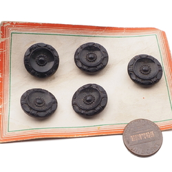 Card (5) Czech 30's vintage black flower glass buttons 18mm 